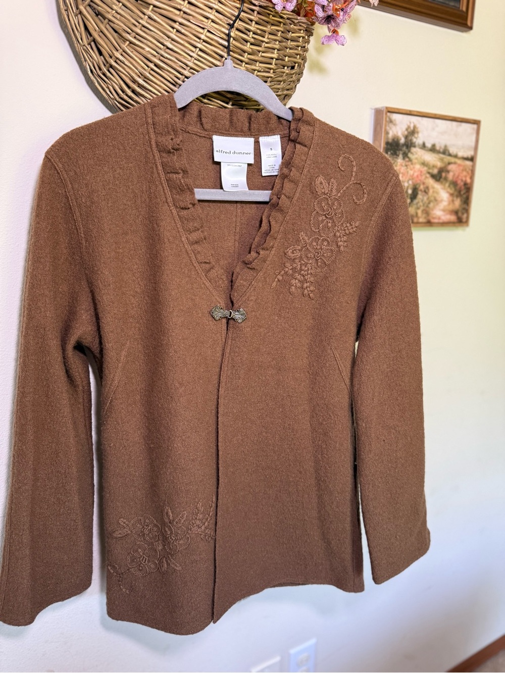 Alfred Dunner Brown Embroidered V-Neck Cardigan Jacket